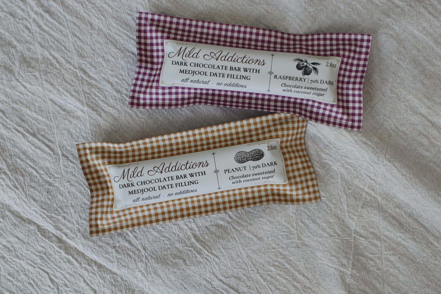 PB&J Dark Chocolate Bar Bundle Medjool Date Filling -  Raspberry & Peanut Butter (2 × 2.6 oz)