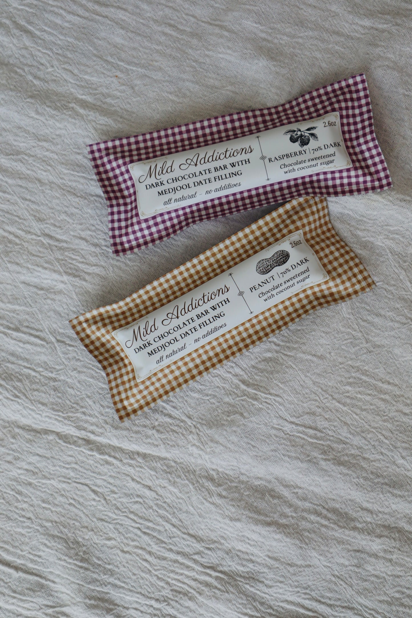 PB&J Dark Chocolate Bar Bundle Medjool Date Filling -  Raspberry & Peanut Butter (2 × 2.6 oz)