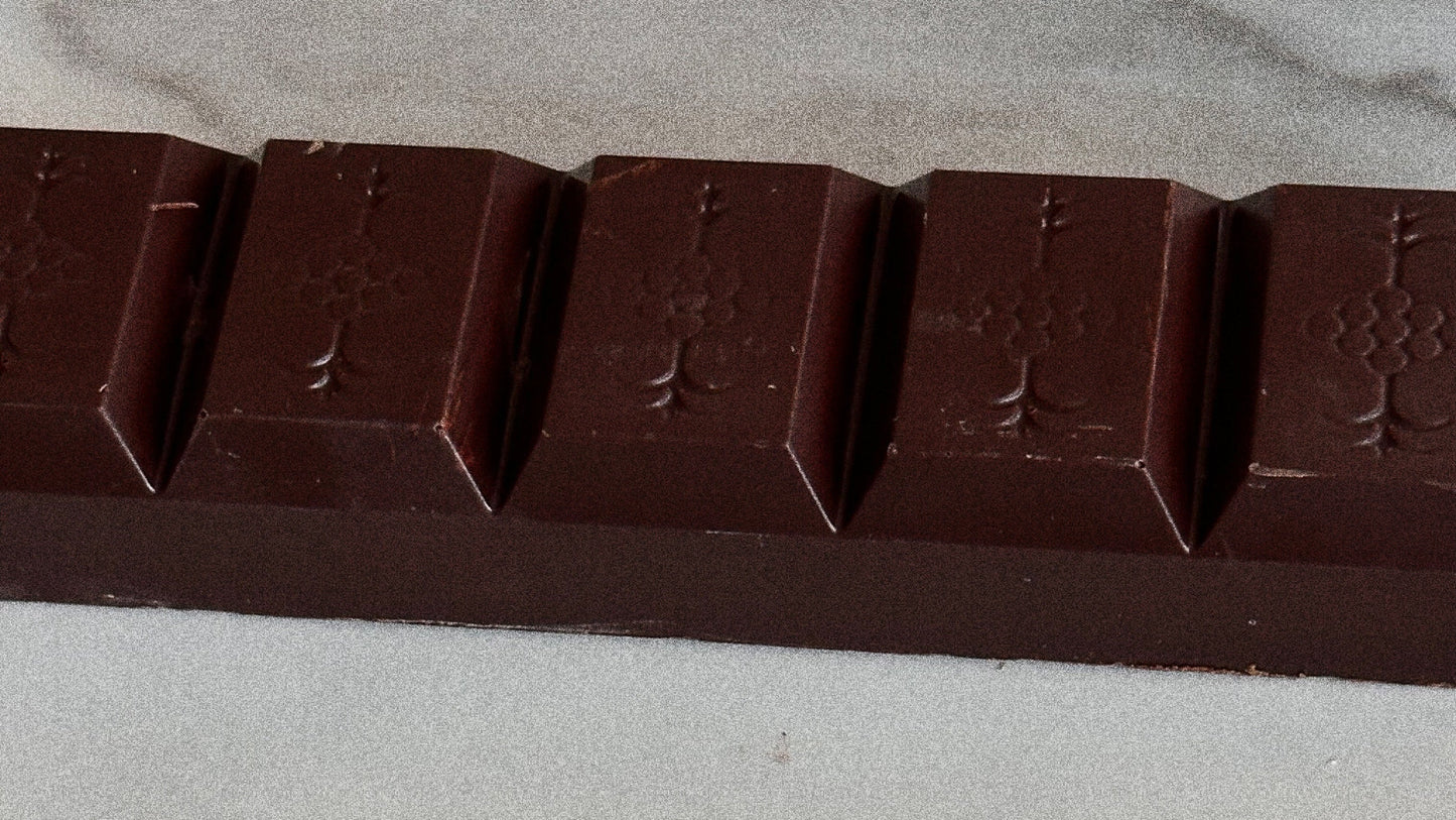 Chocolate bar with a mild addictions pattern on a gray surface